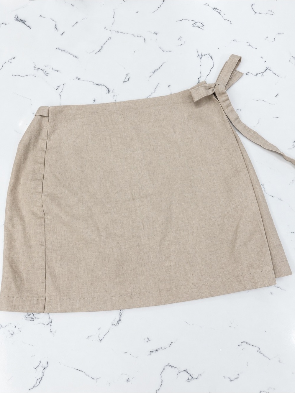 Forever 21 Beige Linen Look Wrap Mini Skirt Side Tie Size M